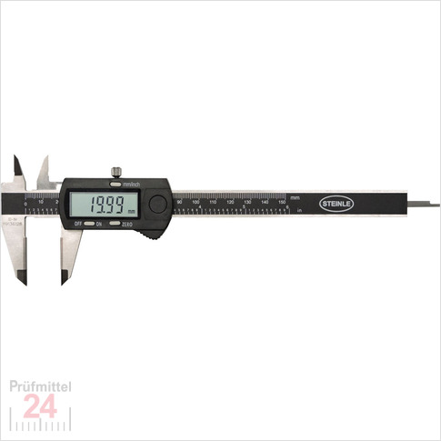 STEINLE 1321 Digital Messschieber 150 mm
mit Feststellschraube, Ablesung: 0,01 mm
Hartmetall-Messflächen für Innen- und Außenmessung