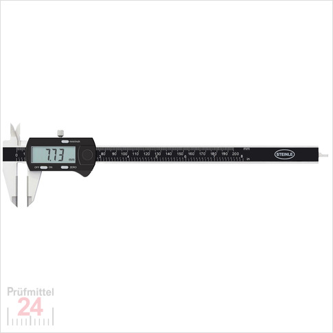 STEINLE 1321 Digital Messschieber 200 mm
mit Feststellschraube, Ablesung: 0,01 mm
Hartmetall-Messflächen für Innen- und Außenmessung