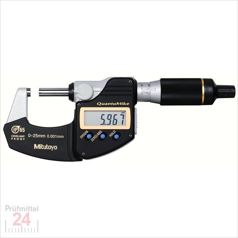 Mitutoyo Digimatic Bügelmessschraube  0 - 25 mm IP65
293-145-30 Serie 293 Ablesung: 0,001 mm
QuantuMike mit 2 mm Spindelsteigung,