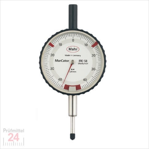 Messuhr Mahr Analog mit Stoßschutz
MarCator 810 SB
Messspanne: 0,8 (±0,4) mm
Ablesung: 0,01 mm