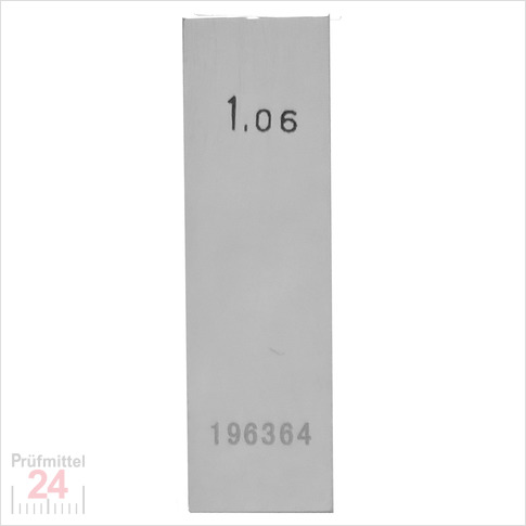 STEINLE 4202 Einzel Parallel Endmaß Stahl 1,06 mm
DIN EN ISO 3650 mit Toleranzklasse: 0
