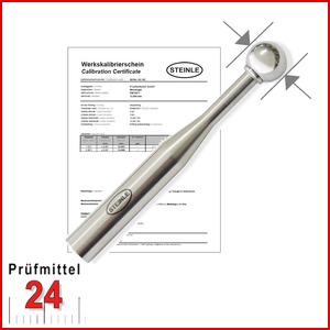 STEINLE 4690 Kugellehre mit Griff/ Kugel 20 mm 
Kugelnormal / Messkugel / Prüfkugel aus Chromstahl 
Nennmaßtoleranz:  ± 3 µm
inkl. Kalibrierschein rückführbar auf DKD / DAkkS Normal