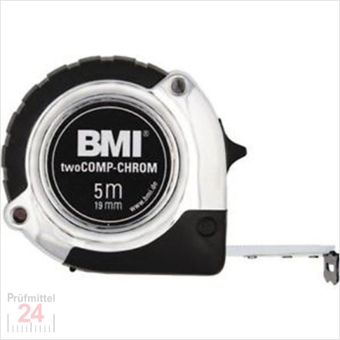 BMI Taschenbandmaß 475 chrom, Länge 5 m, mm-Teilung 
Bandbreite: 19 mm, weiß lackiertes Band , Gehäuse Silber/Schwarz
Massband 475541