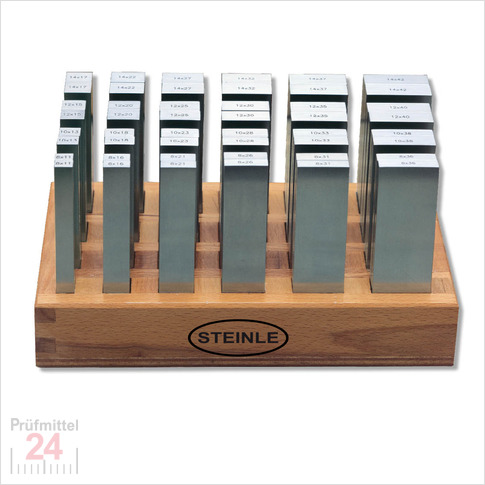 STEINLE 6407 Parallelunterlagen im Satz Länge 125 mm
24 Paar im Holzständer
Parallelität: 0,010 
Höhentoleranz: ± 10 µm
Nennmaßtoleranz: ± 10 µm