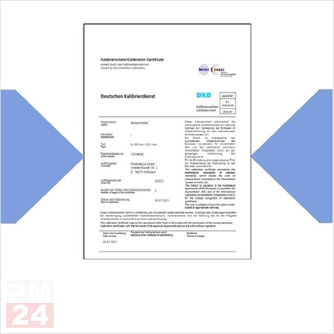 DAkkS Kalibrierung Haarwinkel bis 100 mm
in einem DAkkS akkreditiertem Prüflabor
inkl. PDF DAkkS Kalibrierschein